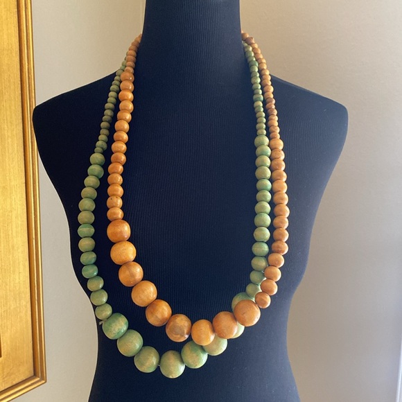 Weathered Wooden Beaded Necklaces Set of 2 - Picture 1 of 12
